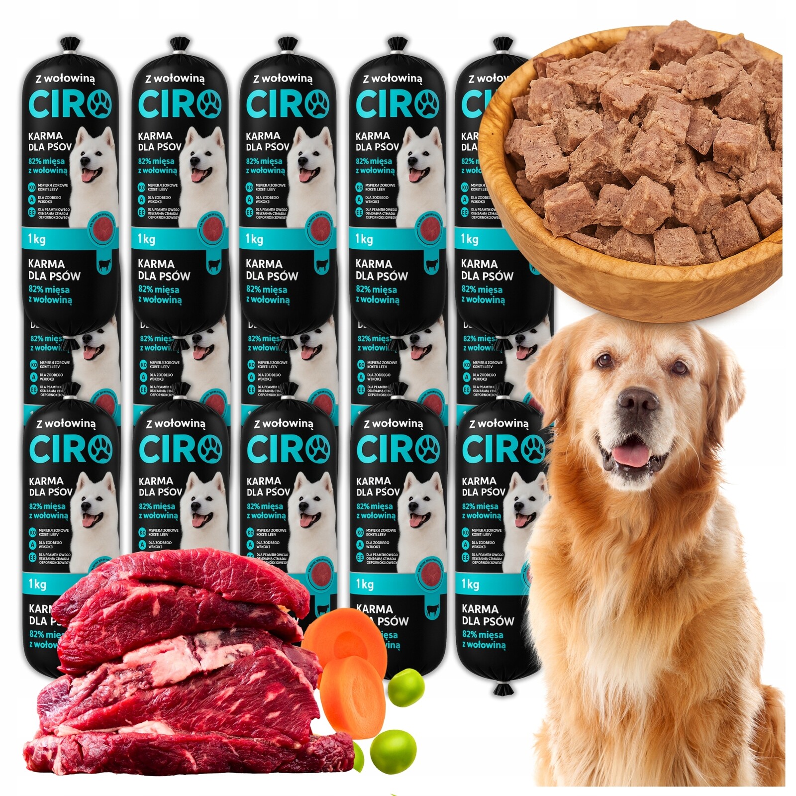 Krmivo Mokré Pro Psa Hovězí Tyčinka Premium Ciro 82% Masa 20x1KG +dárek