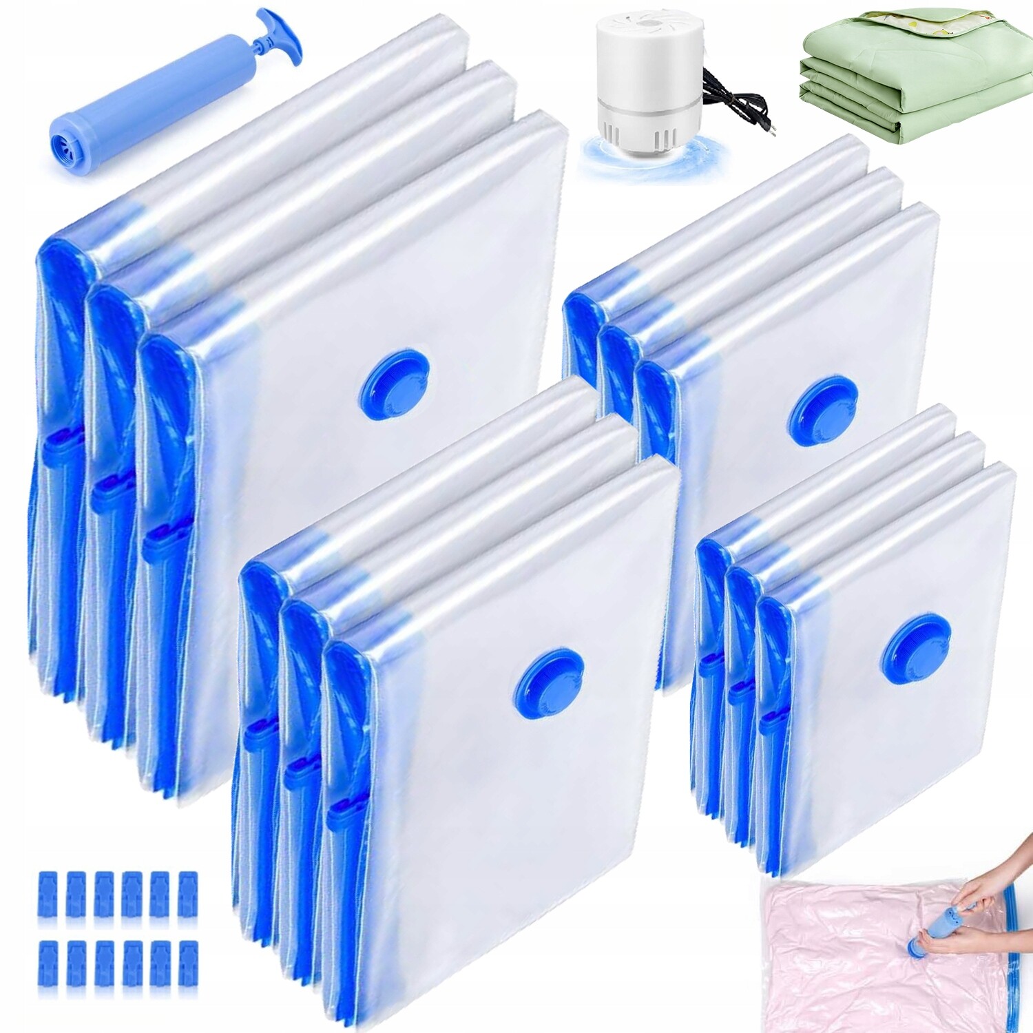 Sada Vakuových Sáčků 12 Ks, Úspora Místa, Elektrická Pumpa