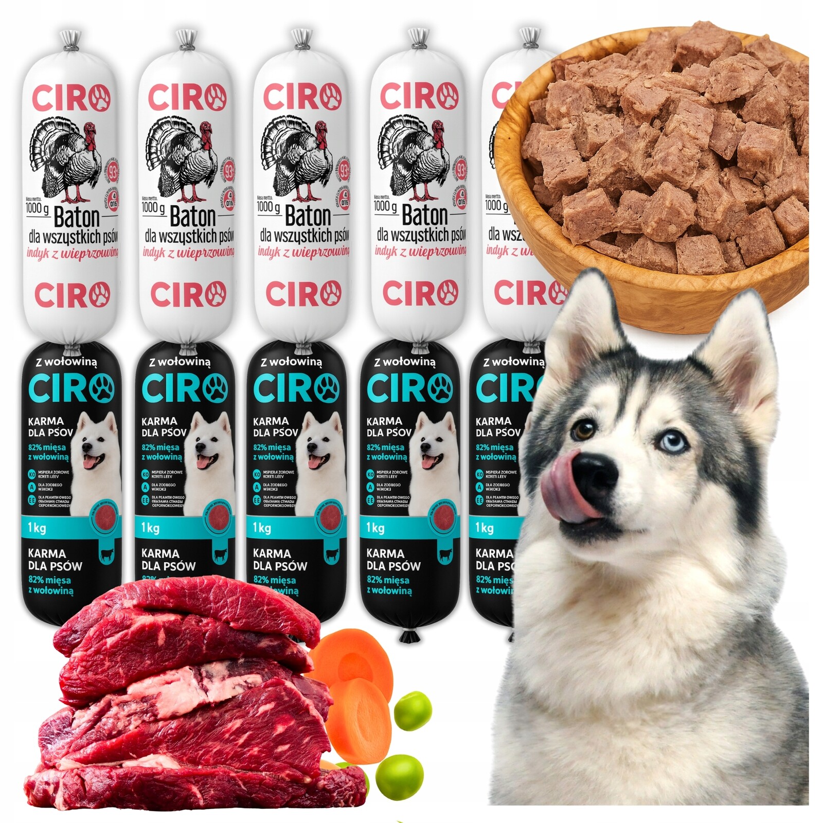 Krmivo Mokré Pro Psa Masová Tyčinka Hovězí Krůta MIX Chutí Ciro 20x 1KG