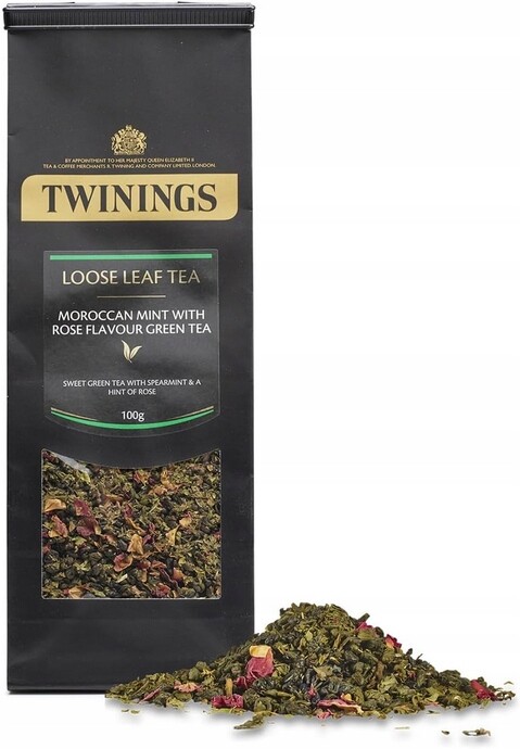 Twinings Morrocan Mint and Rose Flavour Green Loose Leaf Tea 125 g černý