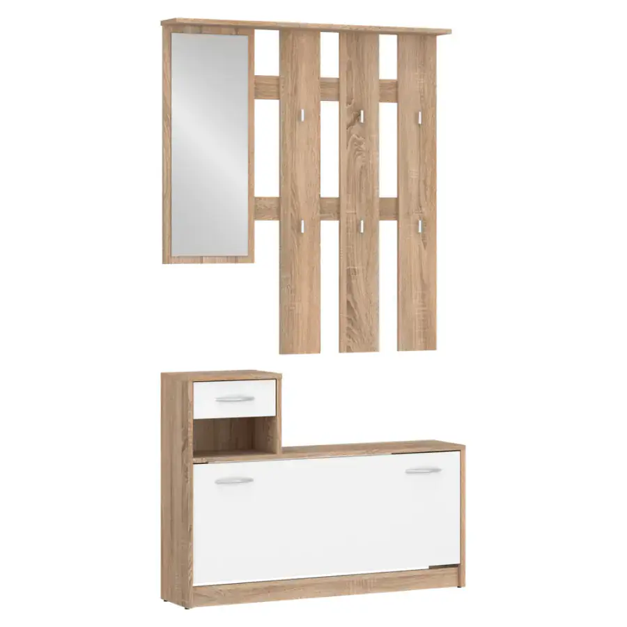 Tempo Kondela Předsíňová sestava VIRA-MECKI NEW - dub sonoma/bílá