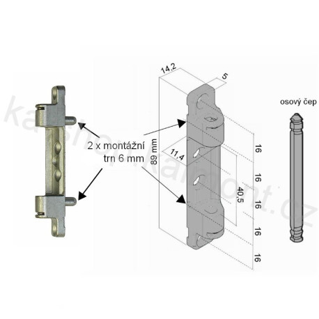 Pant Roto NT horní rámový na PVC okno a balkonové dveře, mont. trny 6 mm, včetně osového čepu, max. 100kg Roto