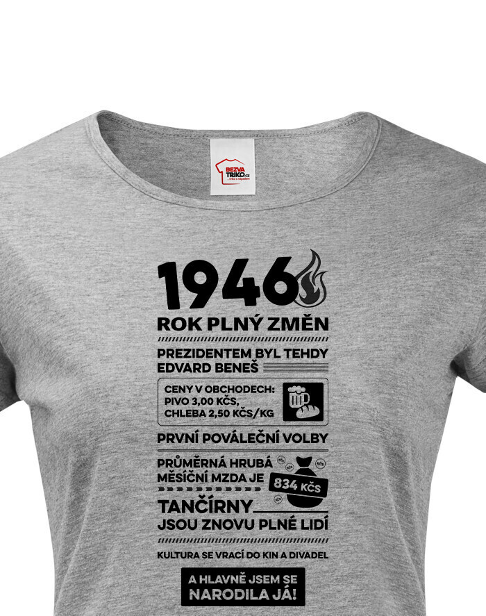 Dámské tričko s potiskem Newspaper k 80. narozeninám