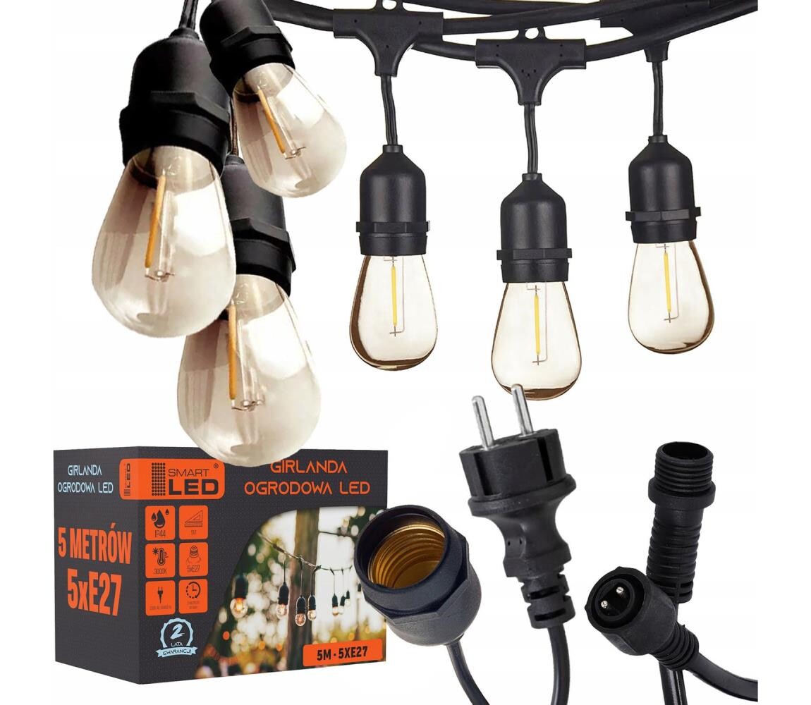 SmartLED LED Venkovní dekorační řetěz 5xE27/1W/230V 5,94 m IP44 černá 4530