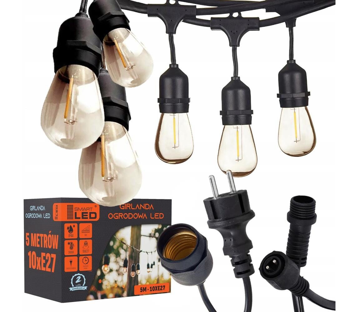 SmartLED LED Venkovní dekorační řetěz 10xE27/1W/230V 6,44 m IP44 černá 4531
