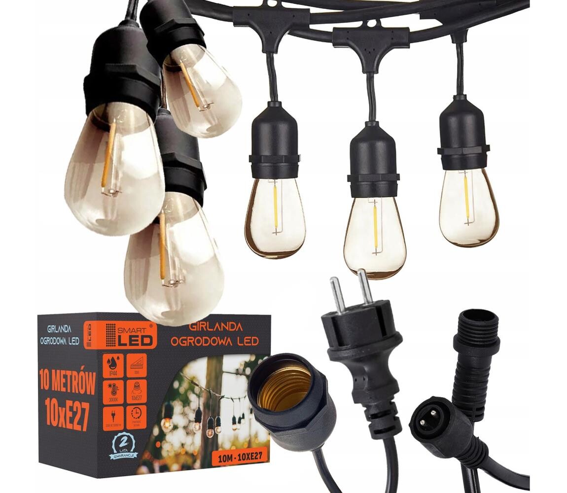 SmartLED LED Venkovní dekorační řetěz 10xE27/1W/230V 10,94 m IP44 černá 4532
