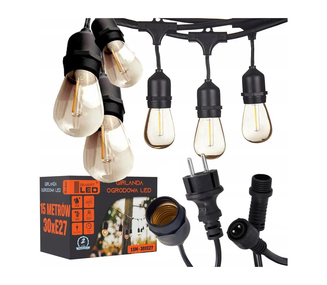 SmartLED LED Venkovní dekorační řetěz 15xE27/1W/230V 15,94 m IP44 černá 4534