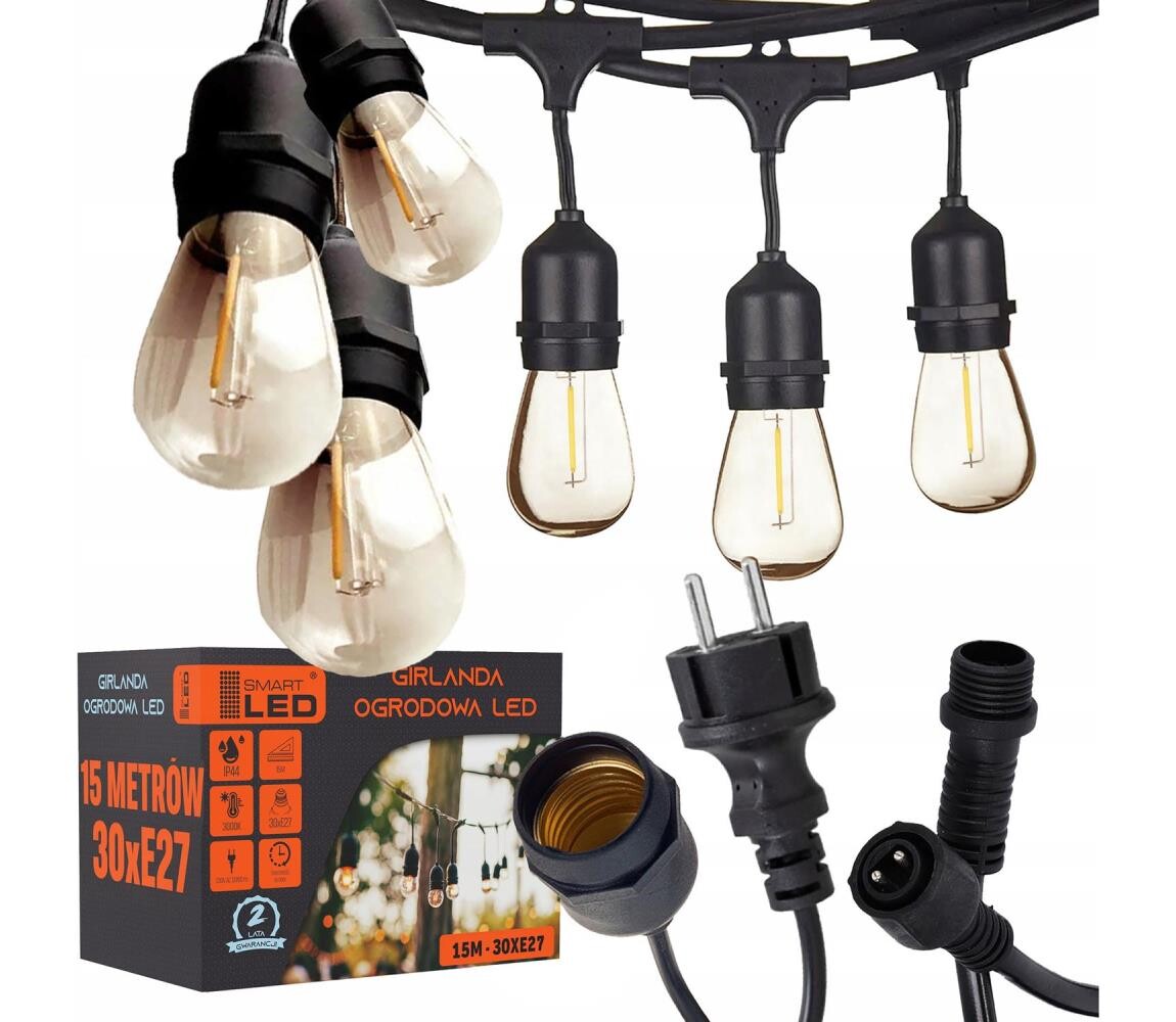 SmartLED LED Venkovní dekorační řetěz 30xE27/1W/230V 16,44 m IP44 černá 4535