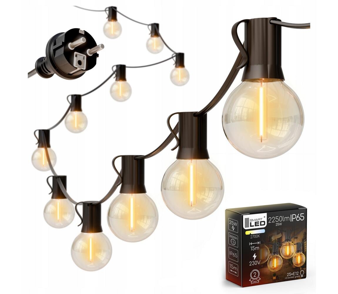 SmartLED LED Venkovní dekorační řetěz 25xE12/1W/230V 17,5 m IP65 černá 4450