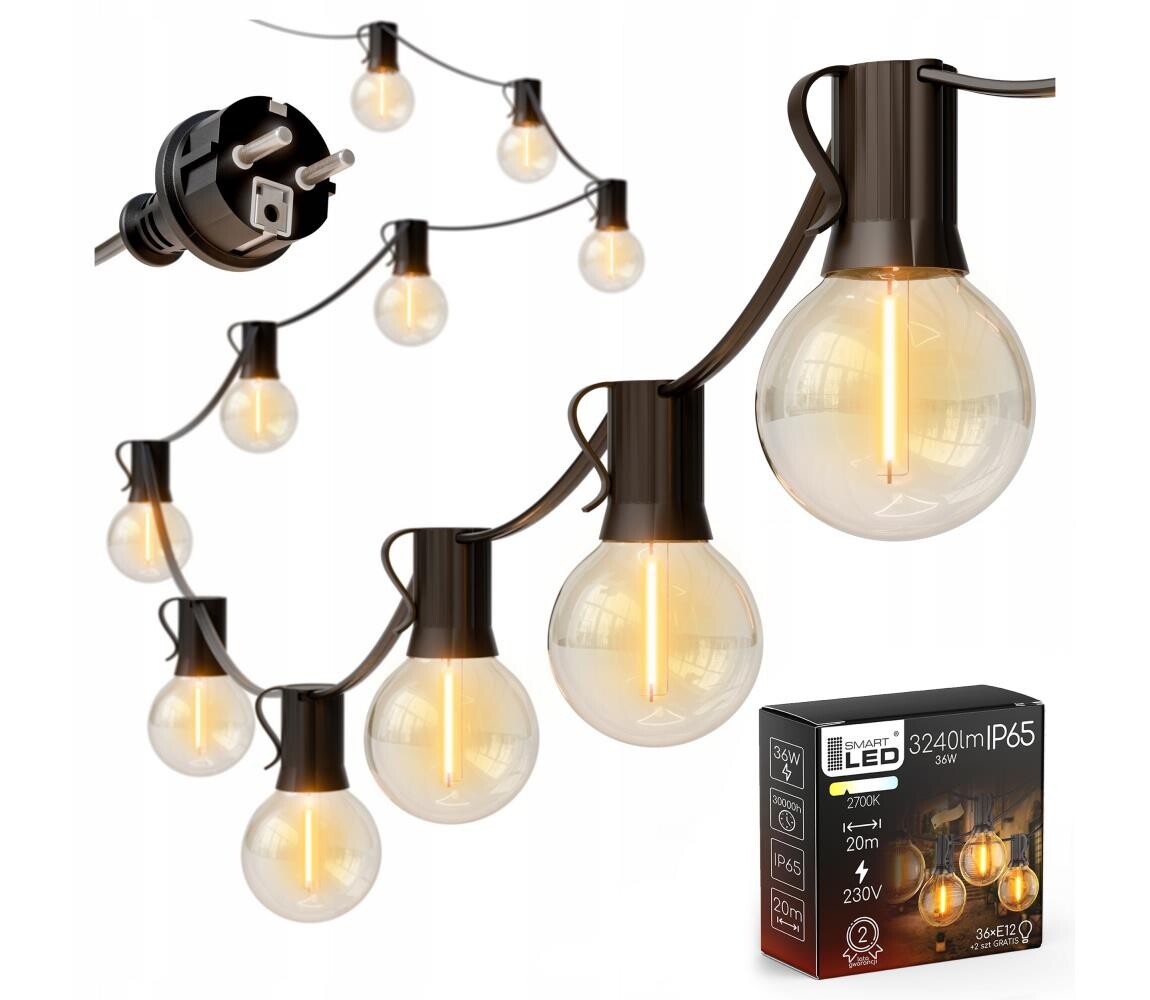 SmartLED LED Venkovní dekorační řetěz 36xE12/1W/230V 22,35 m IP65 černá 4452
