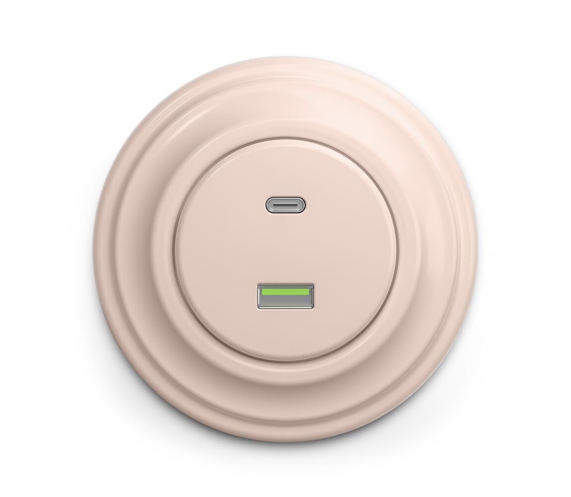lap - Retro USB zásuvka A+C s rámečkem starorůžová KA0119+KA0125