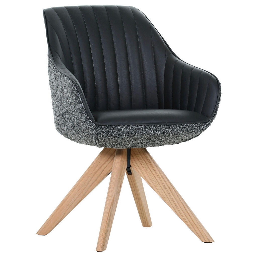 home24 ŽIDLE S PODRUČKAMI, žinylka, vzhled kůže, černá, barvy dubu