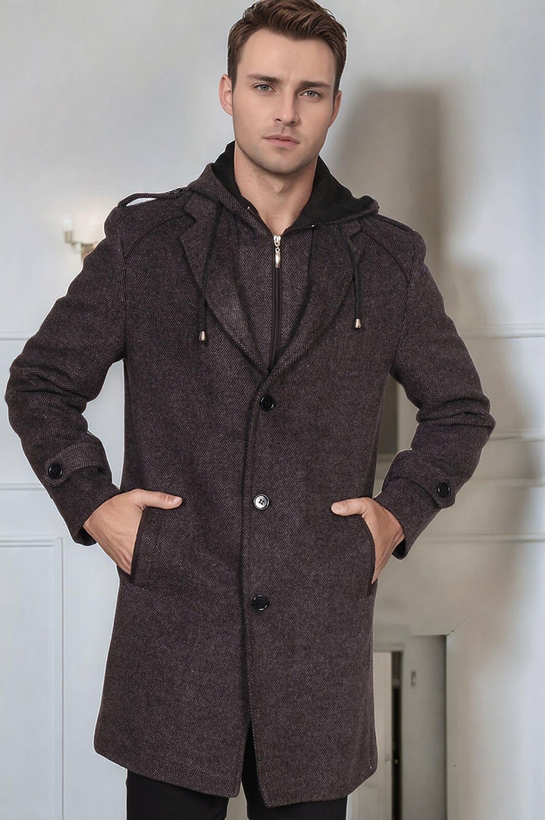 Pánský kabát Dewberry vzorovaný antracit