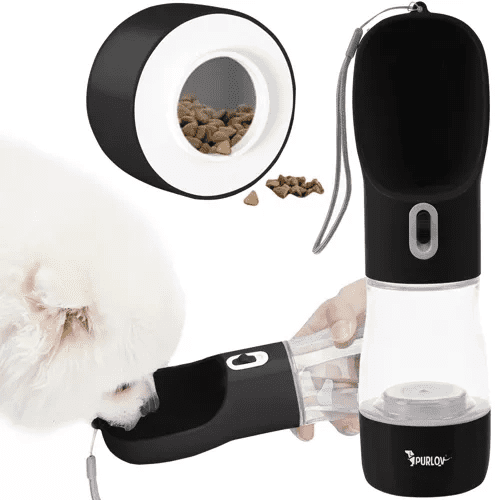 Cestovní láhev na vodu pro psy s miskou na pamlsky