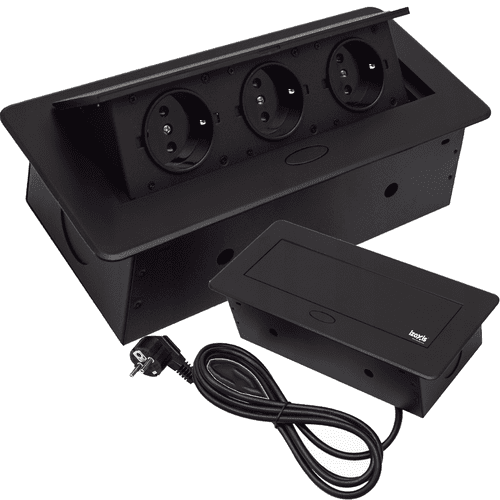 Vestavná výklopná zásuvka 3× 220 V – černá