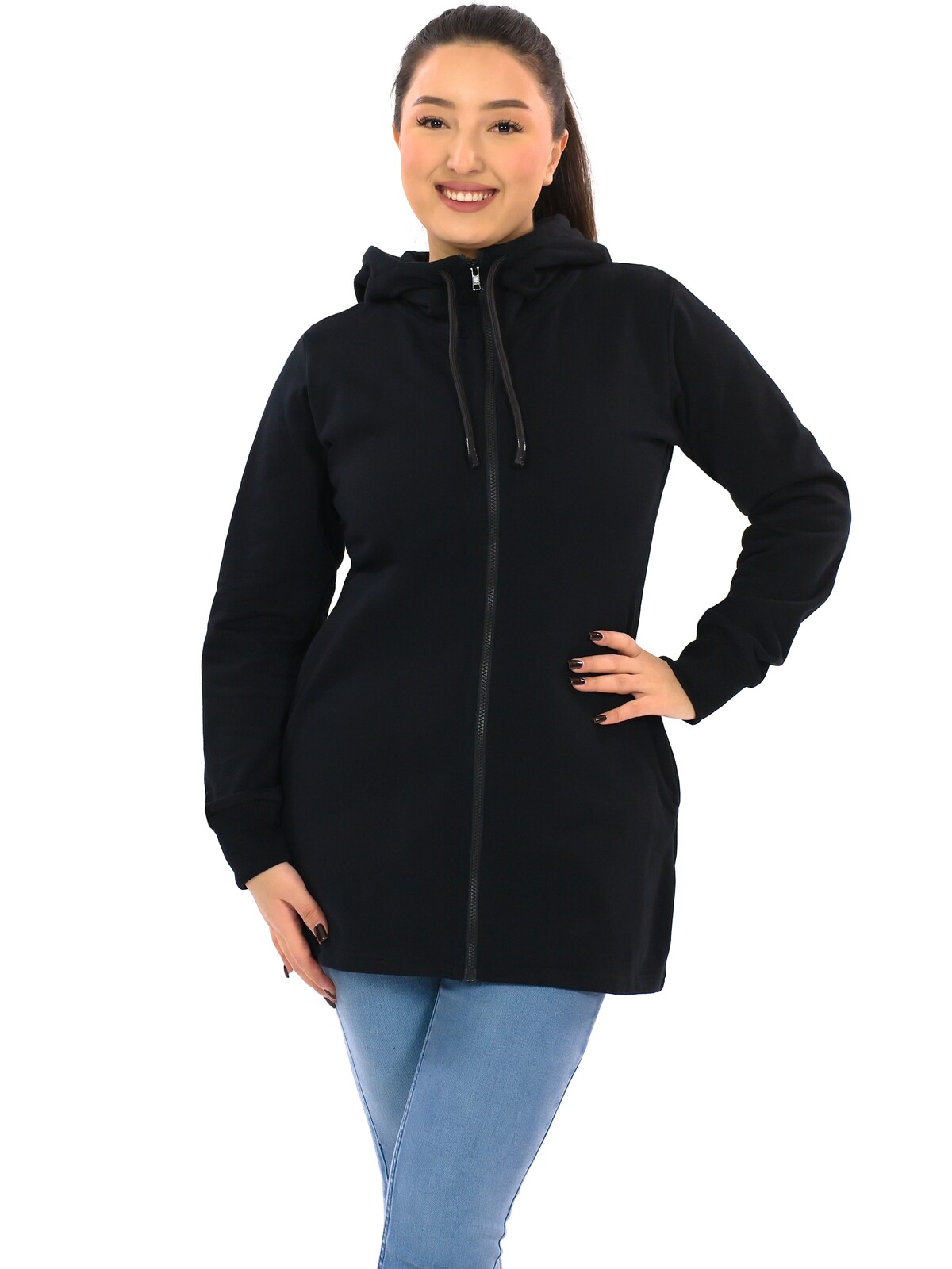 Himalife Hřejivá mikina na zip s kapucí Plain Lila - černá Velikost: S