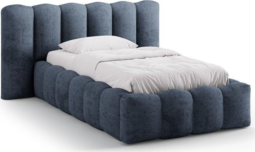 Tmavě modrá čalouněná jednolůžková postel s úložným prostorem s roštem 90x200 cm Lupine – Micadoni