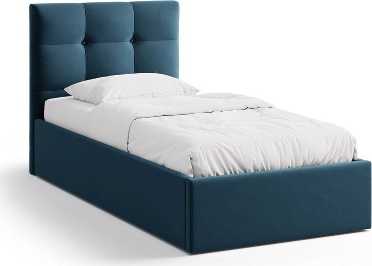 Modrá čalouněná jednolůžková postel s úložným prostorem s roštem 90x200 cm Phaedra – Micadoni