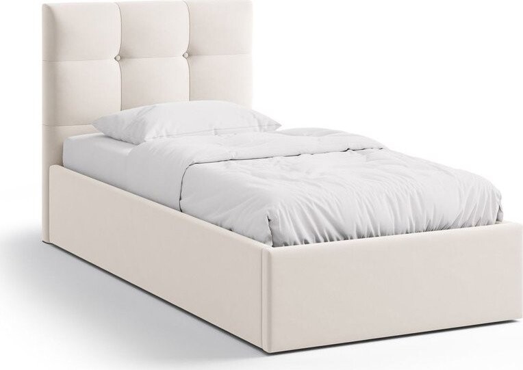 Krémová čalouněná jednolůžková postel s úložným prostorem s roštem 90x200 cm Phaedra – Micadoni
