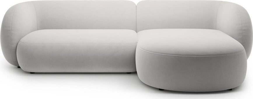 Světle šedá sametová rohová pohovka (pravý roh/s lenoškou) Kate – Micadoni