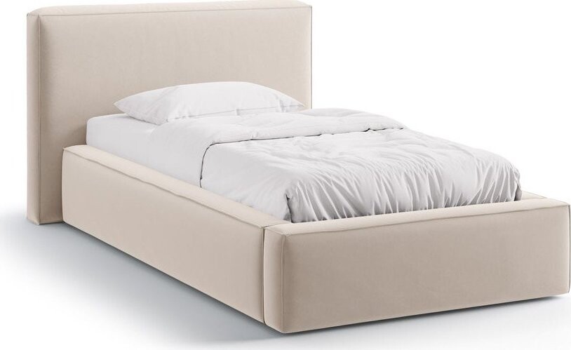 Béžová čalouněná jednolůžková postel s úložným prostorem s roštem 90x200 cm Jodie – Micadoni