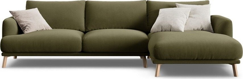 Zelená sametová rohová pohovka (pravý roh/s lenoškou) Naomi – Micadoni