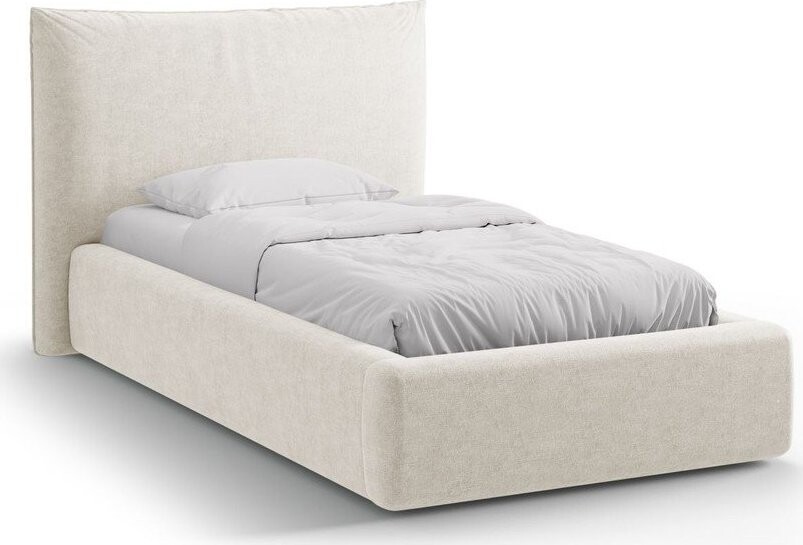 Krémová čalouněná jednolůžková postel s úložným prostorem s roštem 90x200 cm Kaelle – Micadoni