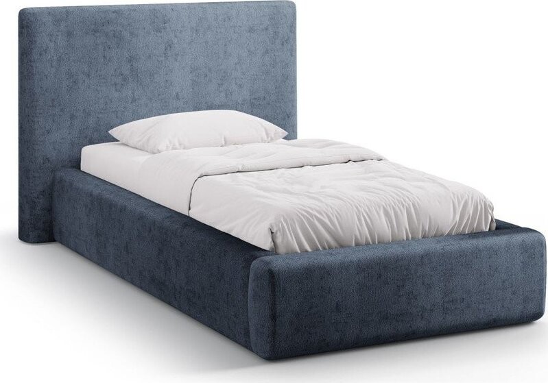 Tmavě modrá čalouněná jednolůžková postel s úložným prostorem s roštem 90x200 cm Amy – Micadoni