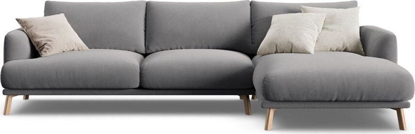 Šedá sametová rohová pohovka (pravý roh/s lenoškou) Naomi – Micadoni