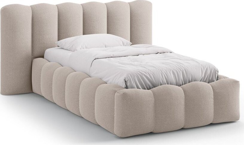 Světle hnědá čalouněná jednolůžková postel s úložným prostorem s roštem 90x200 cm Lupine – Micadoni