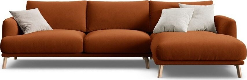Sametová rohová pohovka v terakotové barvě (pravý roh/s lenoškou) Naomi – Micadoni