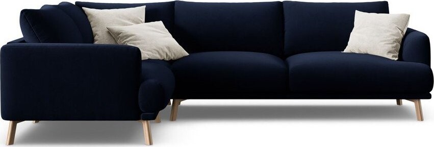 Tmavě modrá sametová rohová pohovka (levý roh/do L) Naomi – Micadoni