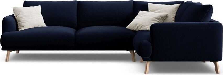 Tmavě modrá sametová rohová pohovka (pravý roh/do L) Naomi – Micadoni