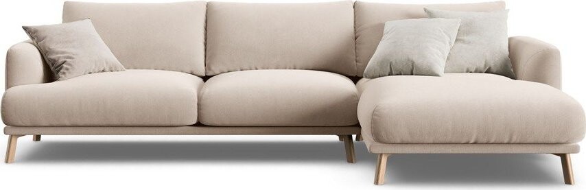 Béžová sametová rohová pohovka (pravý roh/s lenoškou) Naomi – Micadoni