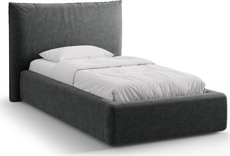 Tmavě šedá čalouněná jednolůžková postel s úložným prostorem s roštem 90x200 cm Kaelle – Micadoni