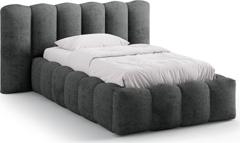 Tmavě šedá čalouněná jednolůžková postel s úložným prostorem s roštem 90x200 cm Lupine – Micadoni