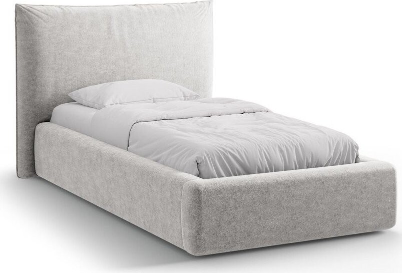 Světle šedá čalouněná jednolůžková postel s úložným prostorem s roštem 90x200 cm Kaelle – Micadoni