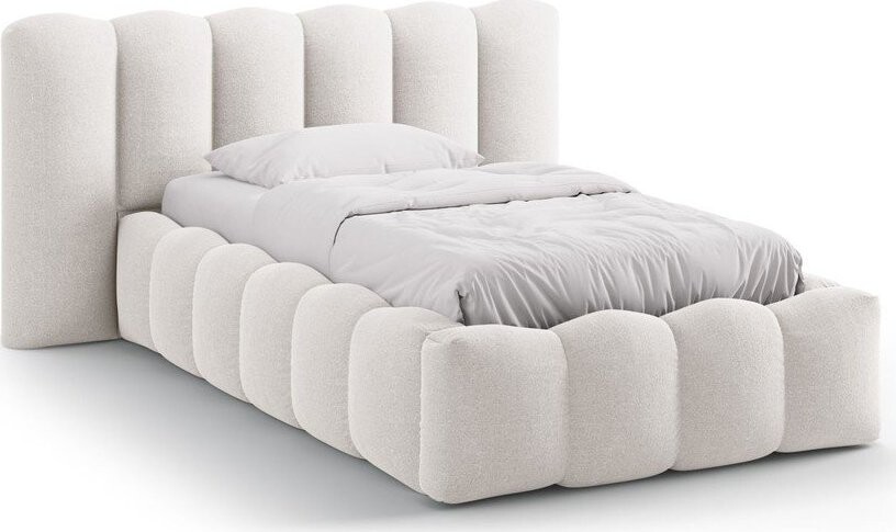 Krémová čalouněná jednolůžková postel s úložným prostorem s roštem 90x200 cm Lupine – Micadoni