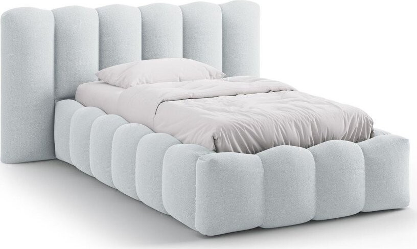 Světle šedá čalouněná jednolůžková postel s úložným prostorem s roštem 90x200 cm Lupine – Micadoni