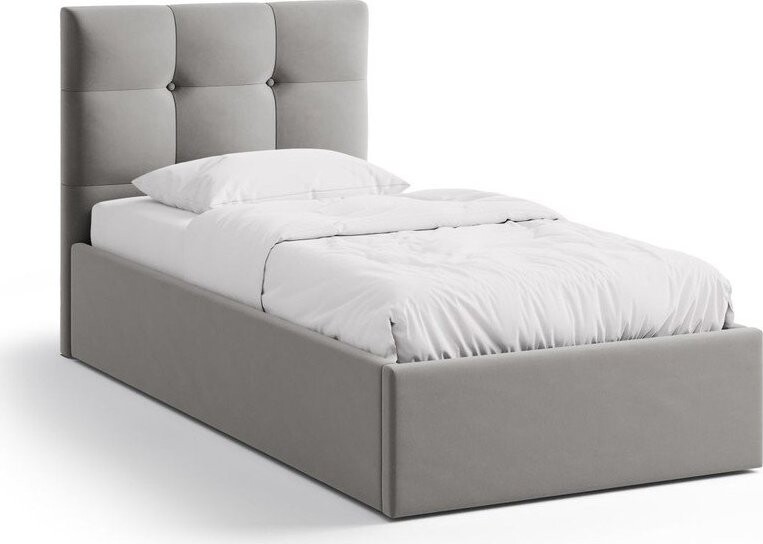 Šedá čalouněná jednolůžková postel s úložným prostorem s roštem 90x200 cm Phaedra – Micadoni