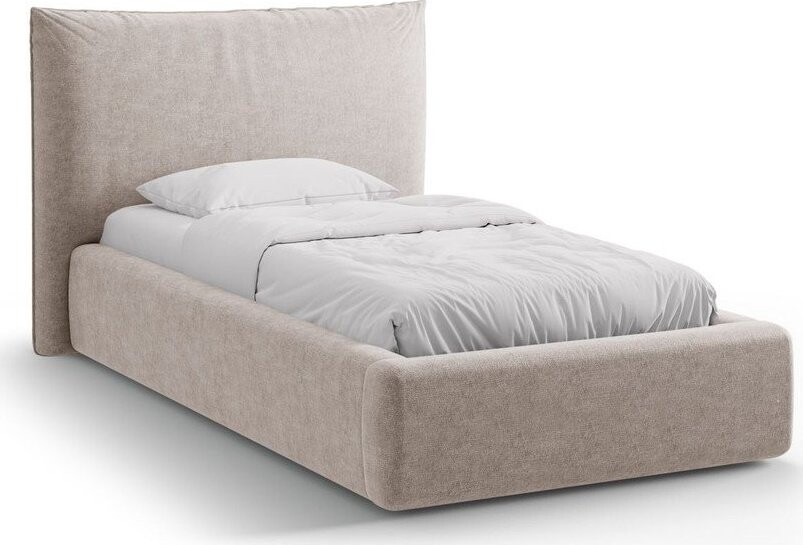 Béžová čalouněná jednolůžková postel s úložným prostorem s roštem 90x200 cm Kaelle – Micadoni