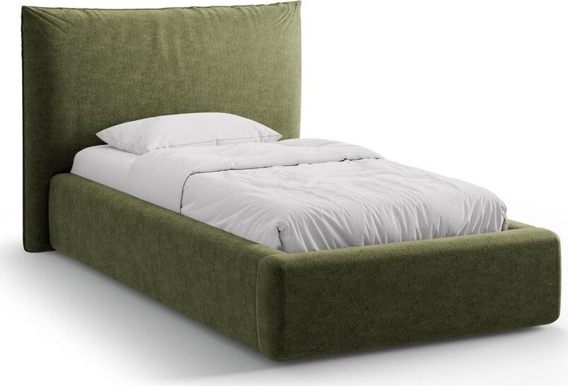 Zelená čalouněná jednolůžková postel s úložným prostorem s roštem 90x200 cm Kaelle – Micadoni