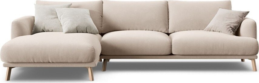 Béžová sametová rohová pohovka (levý roh/s lenoškou) Naomi – Micadoni