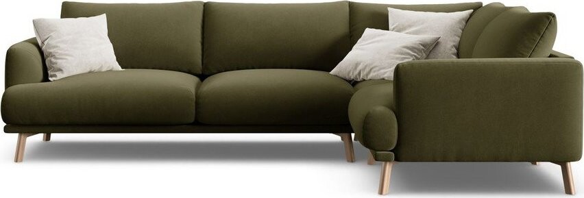 Zelená sametová rohová pohovka (pravý roh/do L) Naomi – Micadoni
