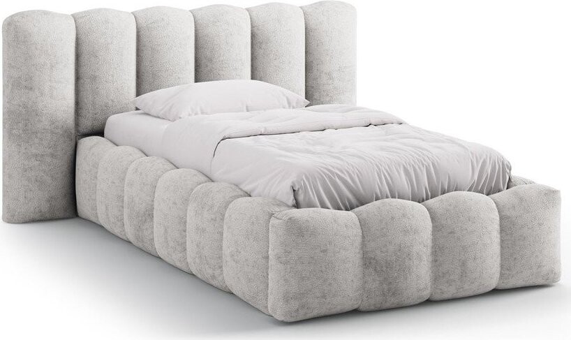 Šedá čalouněná jednolůžková postel s úložným prostorem s roštem 90x200 cm Lupine – Micadoni