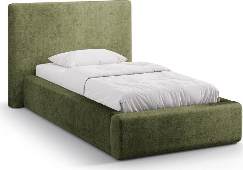 Zelená čalouněná jednolůžková postel s úložným prostorem s roštem 90x200 cm Amy – Micadoni