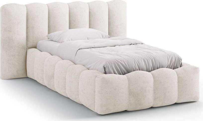 Béžová čalouněná jednolůžková postel s úložným prostorem s roštem 90x200 cm Lupine – Micadoni