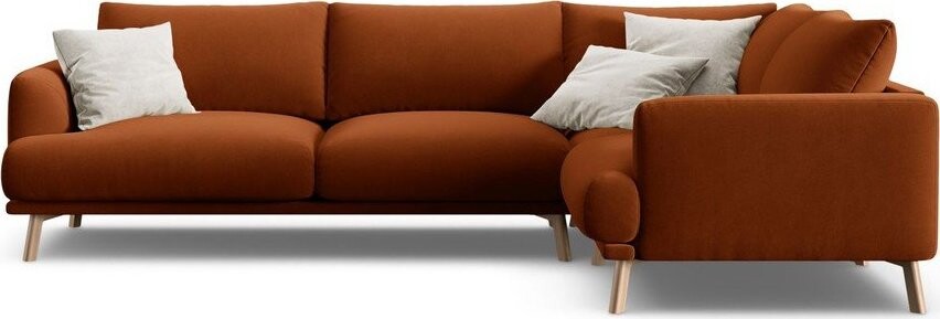 Sametová rohová pohovka v terakotové barvě (pravý roh/do L) Naomi – Micadoni