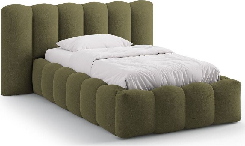 Khaki čalouněná jednolůžková postel s úložným prostorem s roštem 90x200 cm Lupine – Micadoni