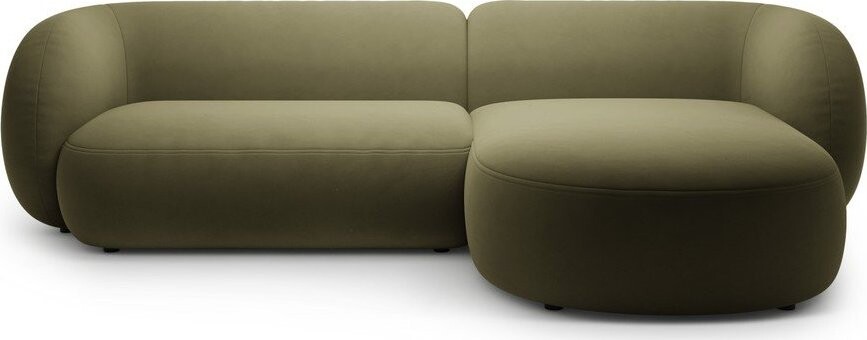 Zelená sametová rohová pohovka (pravý roh/s lenoškou) Kate – Micadoni